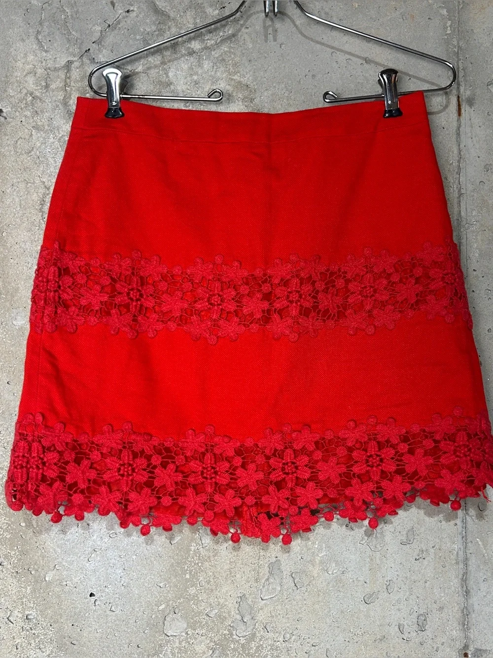 J crew red floral lace cotton mini skirt small 2